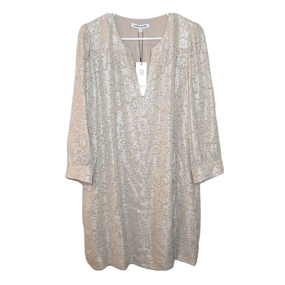 Elizabeth and James Dresses & Skirts - NEW Elizabeth & James Dress Beige Women Size 6 Sparkle Shift Dress LS $425 Silk